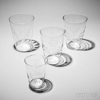 Four Blown and Etched Flip Glasses