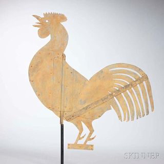 Large Yellow-painted Sheet Iron Rooster Weathervane