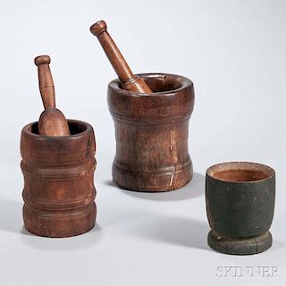 Three Turned Mortars and Two Pestles