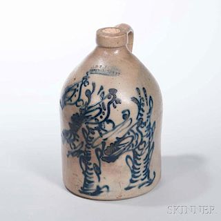 Small Stoneware Jug with Cobalt Bird in Tree Decoration