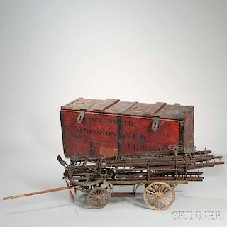 Salesman's Model Brass and Wood Horse-drawn Aerial Hook and Ladder Truck