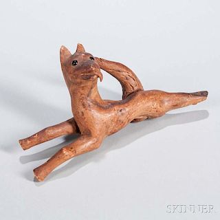 Root Carving of a Playful Cat