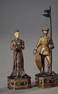 German sterling and ivory gem set King and Queen bronze figure