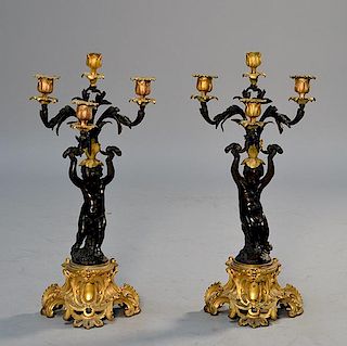 Pair of 19th C. French cherub four branch candelabra