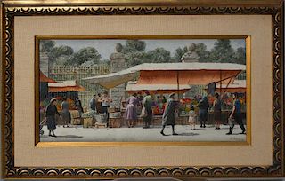 H. Gasser watercolor (Henry Gasser, American 1909-1981) of Ital market scene