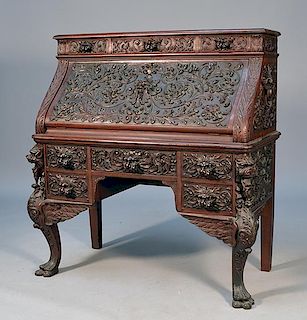 Fine 19th C. mahogany carved desk