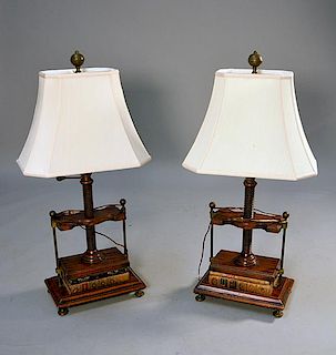 Great pair of 19th/20th C. book presses made into lamps