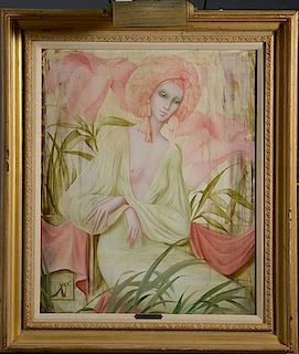 Painting on canvas bear breast woman French Deco taste