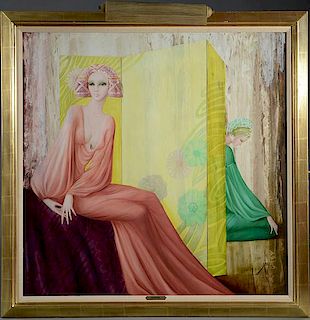 Oil on canvas, contemporary of two woman with French Art Deco taste