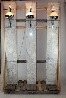 Set of 5 Art Deco marble & chrome pilasters with lights