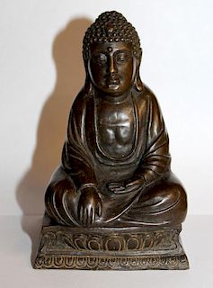 Cold painted bronze Buddha with hidden interior deity 6"h x 3"w x 3 1/8"d