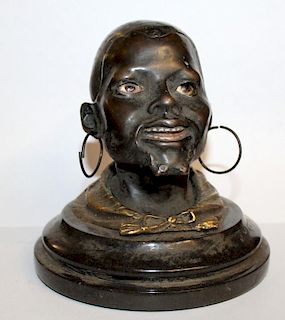 Bronze male bust inkwell