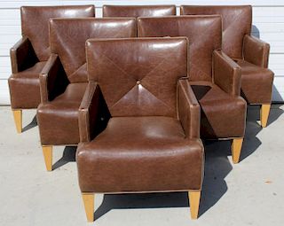 Set of 6 brown leather club chairs
