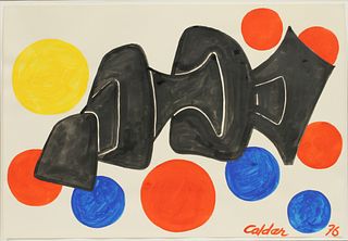 ALEXANDER CALDER (AMER. 1898-1976), GOUACHE ON PAPER, 1976, PAPER, H 29.25", W 43", "BOOMERANG" 