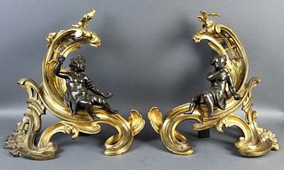 Pair of 19th C. Gilt and Patinated Bronze Figural