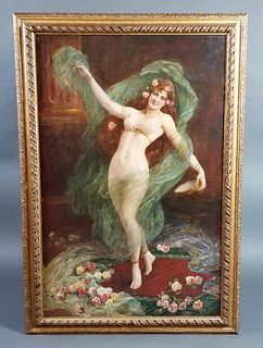 19th C. Orientalist Painting of Nude Maiden Signed,