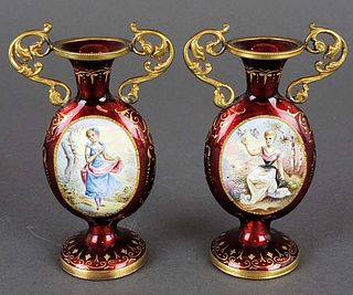 Pair of Viennese Enamel Vases