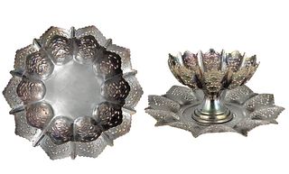 2 pieces, Orientalist Silver plated tray and centerpiece