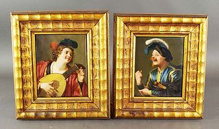 Pair of Framed German Porcelain Plaques of Musicians