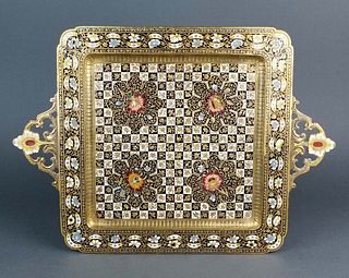Very Fine French Champleve Enamel and Bronze Tray, 19th