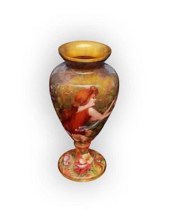 1880's Hand Painted French Nouveau Enamel Vase