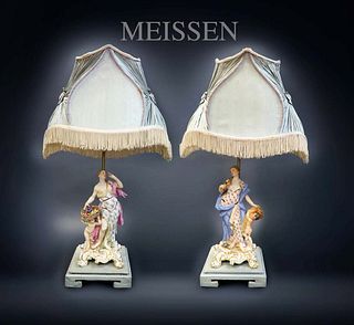 Pair Of 19th C. Meissen Figural Lamp