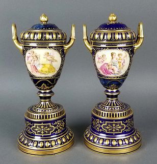 Pair of 19th C. Austrian Royal Vienna Vases