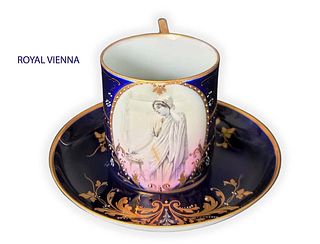 Hand Painted 19th C. Austria, Royal Vienna Cup & Saucer