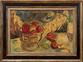 ALFRED H. MAURER (1868-1932): STILL LIFE WITH APPLES IN A TUREEN