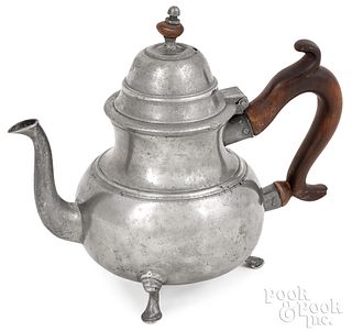 Philadelphia pewter pear shaped footed teapot