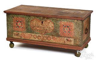 Pennsylvania painted pine dower chest, mid 18th c.