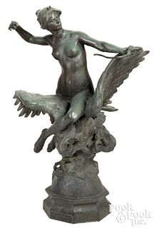 Georges Bareau patinated bronze of Hebe