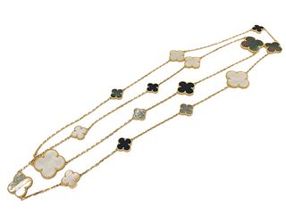 Van Cleef & Arpels 18k Yellow Gold 16 Motifs Mother of Pearl Onyx Alhambra Necklace