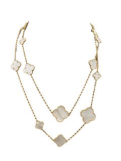 Van Cleef & Arpels Magic Alhambra 18k Yellow Gold Mother-of Pearl 16 Motifs Necklace