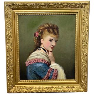 PORTRAIT OF A GINGER HAIRED YOUNG LADY OIL PAINTING