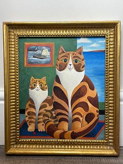 "CORNISH GINGER STRIPED CATS" OIL PAINTING