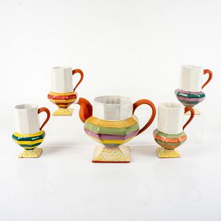 Vintage Art Studio Clay Eccentric Coffee Pot + 4 Mugs