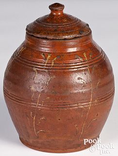 Redware crock and cover, early 19th c.