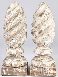 Pair of painted pine architectural finials, 19th c