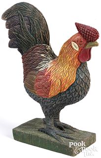 Large American polychrome rooster carving, early 2