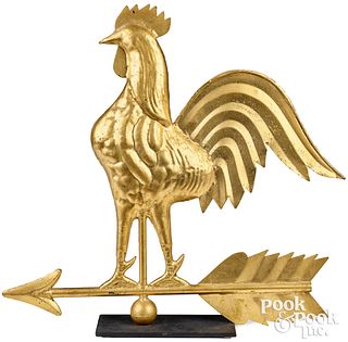 Gilded swell-bodied copper rooster weathervane