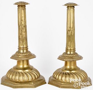Massive pair of sheet brass candlesticks