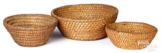 Three Pennsylvania rye straw baskets, 19th c.