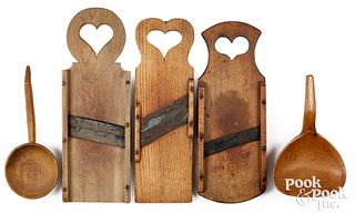 Group of five pieces of woodenware, 19th c.