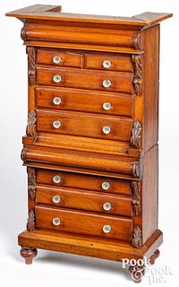 Miniature mahogany chest on chest, late 19th c.