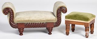 Miniature mahogany window seat and stool, 19th c.
