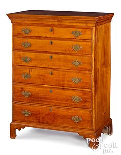 New England Chippendale maple semi-tall chest