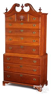 New England Chippendale cherry chest on chest