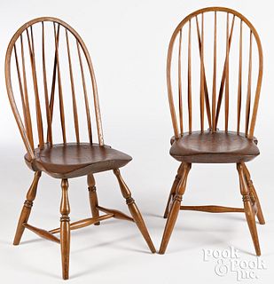 Pair of New England braceback Windsor chairs
