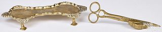 Rare Queen Anne brass scissor snuffer and tray